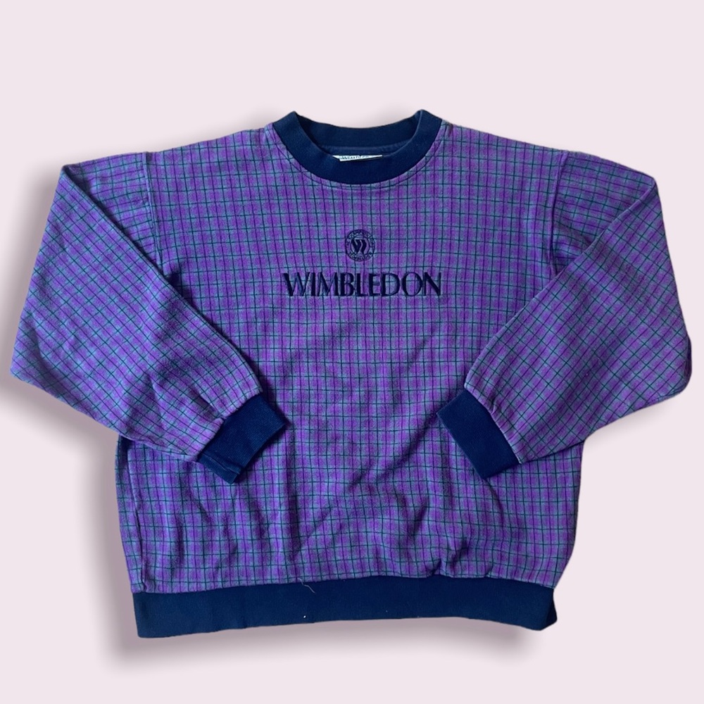 VINTAGE WIMBLEDON BY KENT & CURWEN PLAID CREWNECK ADULT LARGE